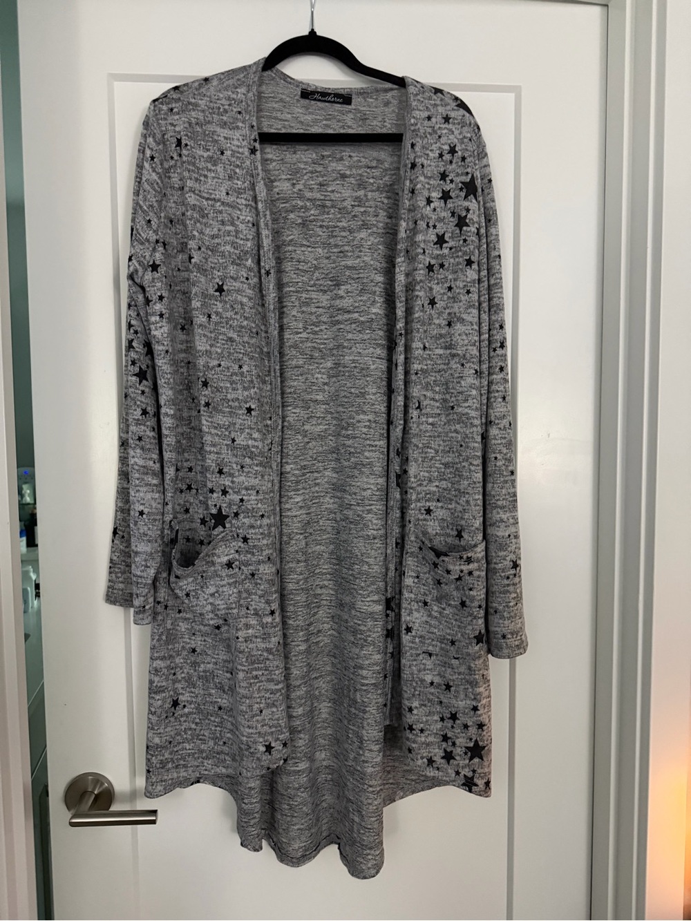 Open-Front Star Print Cardigan Sweater - Gray